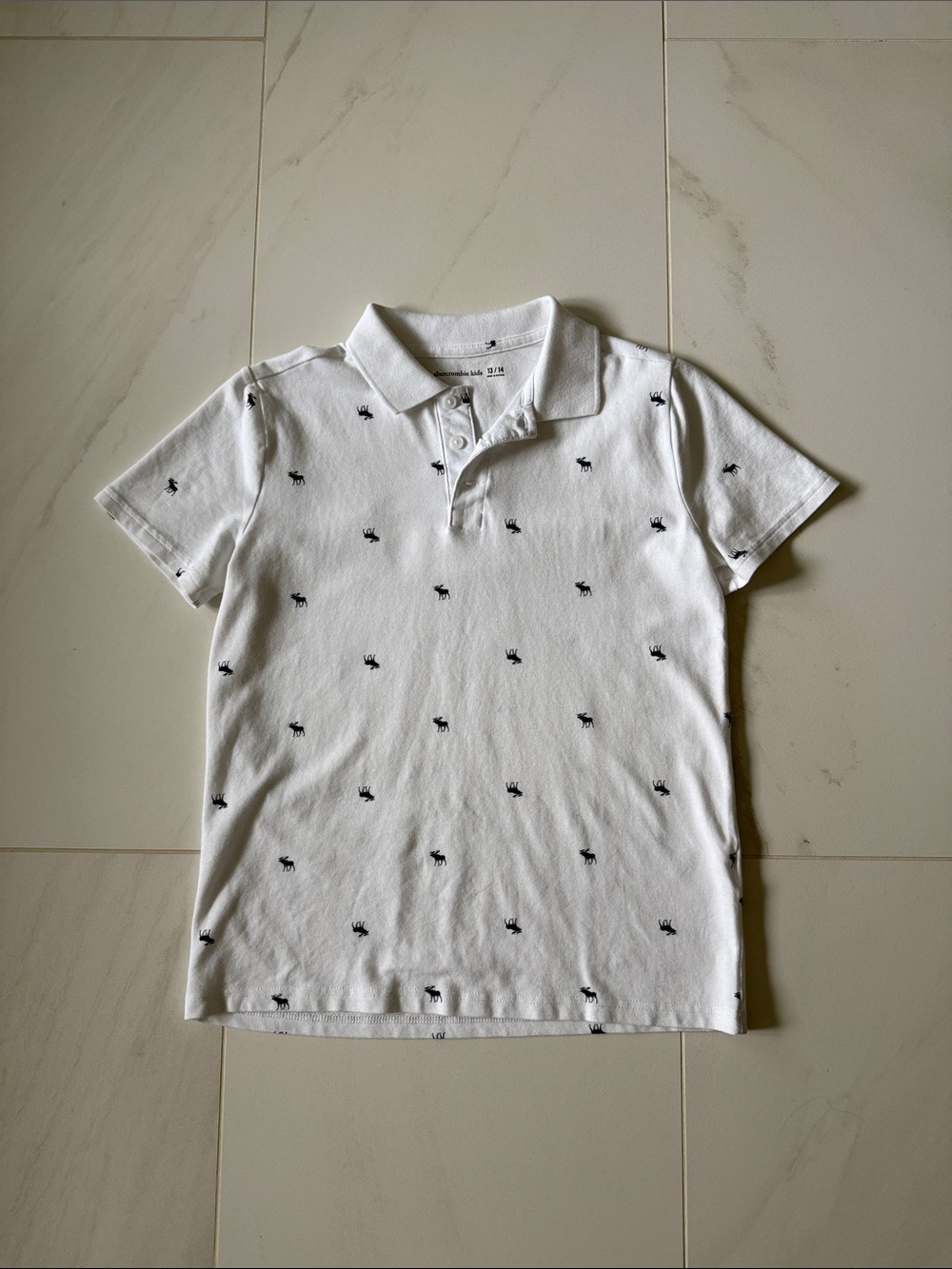 abercrombie kids White Polo with Navy Embroidered Motifs